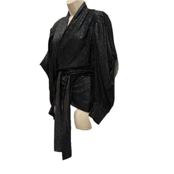 PatBO Size M Womens Long Sleeves Wrap Blouse Black Metallic New Without Tags - Picture 7 of 12